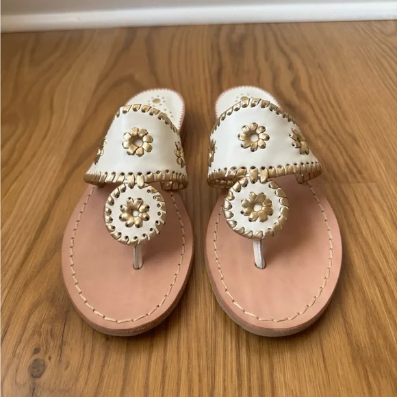 Jack Rogers Nantucket White & Gold Leather Sandal, Women's 5 - NWT/NWB - Picture 4 of 12
